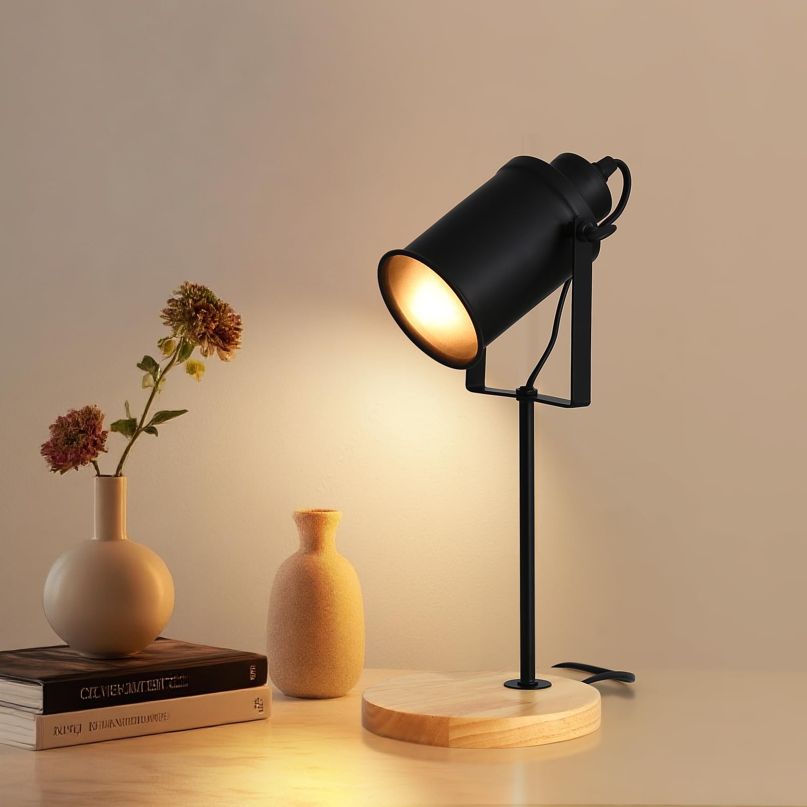 Lampe de chevet moderne noire bois luminaire bureau salon atelier