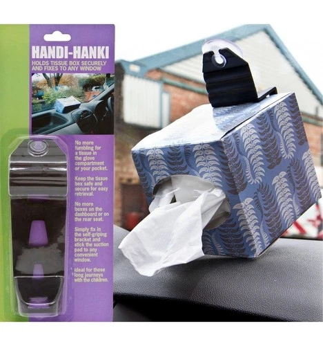 HANDI HANKI HOLDS TISSUE BOX SECURELY AND FIXES TO ANY WINDOW
