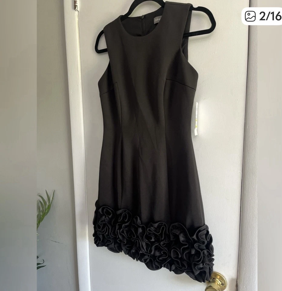 Donnaricco Blk Mini Dress Size 6 Heavy Lined Dress Gorgeous - Image 2 of 4