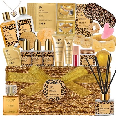 35 Pcs Bath Body Gift Set Honey Almond Spa Basket Self Care Women Gold Mothers