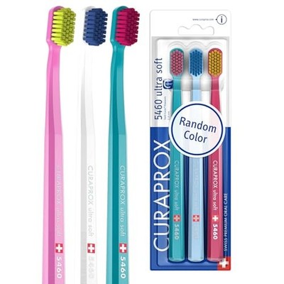 Curaprox CS 5460 Ultra-Soft Toothbrush, Random Colors, 3-Pack, Swiss Made