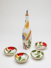 Pampered Chef Italiano Oil Dipping Set Olive Oil Bottle with 4 Dipping Plates