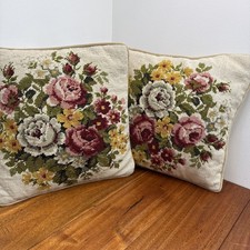 Victorian Beautiful Rose Handmade Needlepoint Pillow Cushion 13" Vintage -2