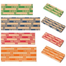 ESSENTIAL 100 pcs Assorted Packed Flat Stripped Coin Wrappers, Coin Rolls Wra...