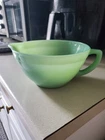Vintage Fire King Jadeite Batter Bowl Spout Handle Green Mixing Bowl Oven Ware