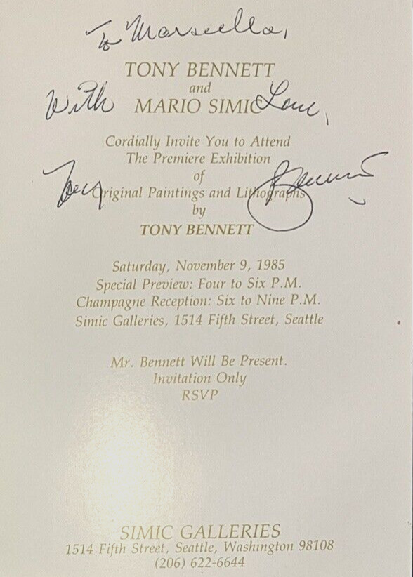 TONY BENNETT SIGNED RARE ORIG 1985 RSVP GALLERY INVITE FOR BENNETT'S ART EXHIBIT