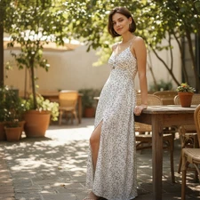 Camellia Maxi Sundress Women’s Size Medium Keyhole Front Smock Stretch Back