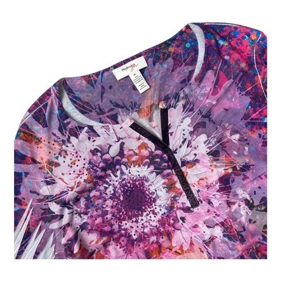 Style & Co. Women s Floral Top Womens  XL Split Neck Purple Red Textured 3D NEW