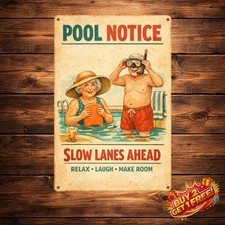 Funny Aluminum Swim Wall Art Caution Swimming Pool Decor Metal Sign