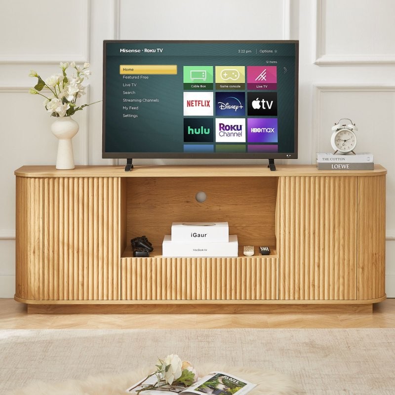 Rounded Sideboard Buffets Stripe Storage Cabinet For Living Room Us