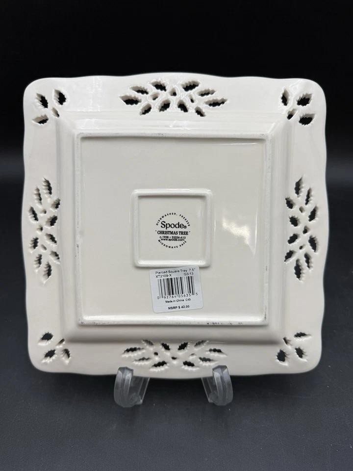 Spode ~Christmas Tree ~ Pierced Square 8” Dish Plate  Holiday New! - Image 3 of 4