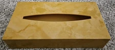 Vintage Marbled Look Acrylic Plastic Tissue Box Holder Retro MCM Gold Tan 