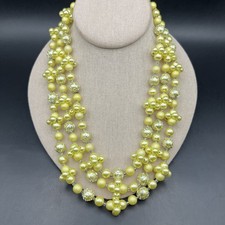 Vintage Yellow Beaded Multi Strand Collar Necklace Faux Pearl Japan Mid Century
