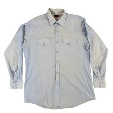 Vintage Sheplers Light Blue Western Pearl Snap Shirt Mens 16.5 x 36 Long Sleeve