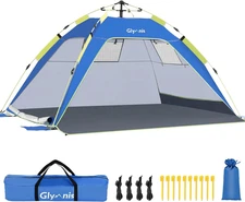 Glymnis Pop Up Beach Tent Sun Shade Shelter for 3-4 Person with UPF 50+, Blue 