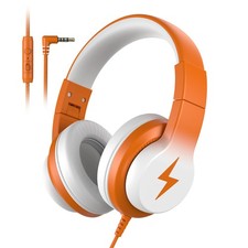 Kids Wired Headphones Over Ear Microphone 85/94dB Limiter White Orange