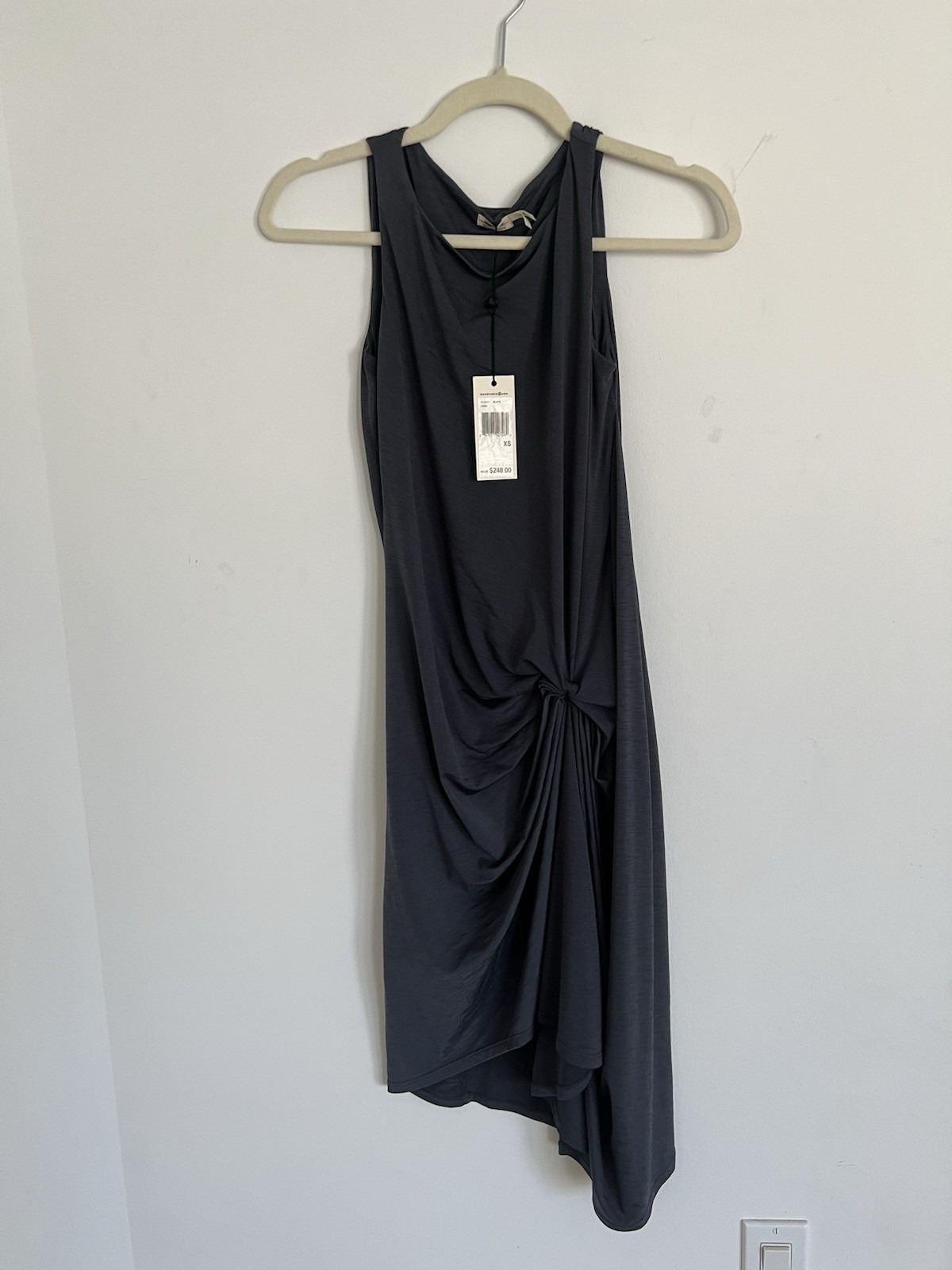 NWT Vintage Max Studio Leon Max Limited Edition Asymmetric Grey Ruched Dress XS