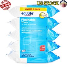 Flushable Wipes Fresh Scent Hypoallergenic Vitamin E Aloe 240 Total 5 Packs New