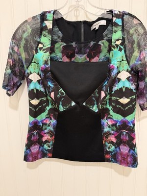 Milly | Abstract Kaleidoscope ￼90 s Rave Club Sheer Sheet Sleeves Size 2 Vintage