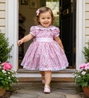 Dream 0-8 years baby girls Pinks Tiny Floral Lined twirly lined dress  tie belt