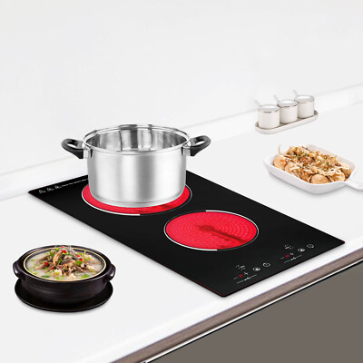 110V Electric Stove Ceramic Cooktop Sensor Touch Control  2 Burners with Plug