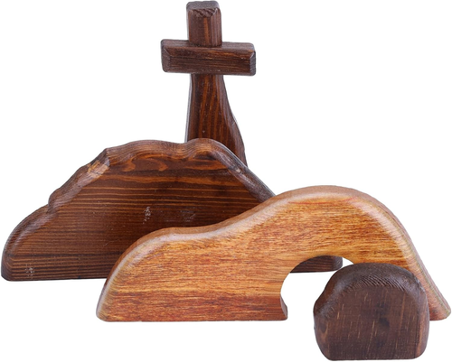 the Empty Tomb Easter Scene and Cross, Wooden plus Thick Easter Home Figurine Or