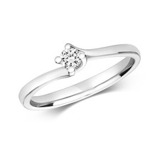 9ct White Gold Real Diamond Twist Solitaire Ring Engagement Size J - Q