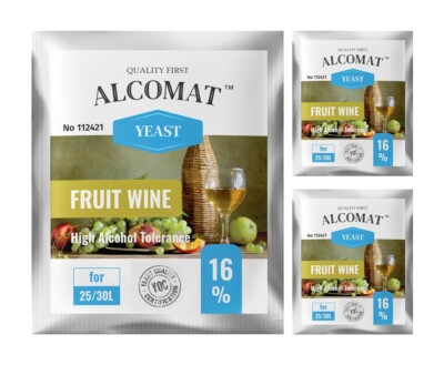 3 x Weinhefe Alcomat Fruit Yeast HAT High Alkohol Hefe 16% Gärhefe brauen TOP!