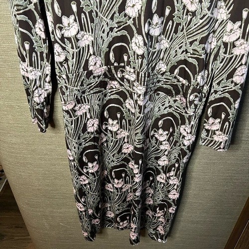 Tory Burch Dagny Dress Large Flowers 100% Silk Brown Pink Long Sleeve medium - Picture 5 of 10