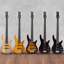 Glarry Gjazz Electric 5 String Bass Guitar Full Size Bag Strap Pick Connector