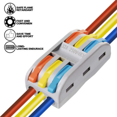 2/5/10X 3WAY SPRING LEVER TERMINAL BLOCK ELECTRIC CABLE WIRE CONNECTORS REUSABLE