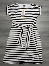 Chaps Dress Adult Small Black & White Striped Front Knot Knit Womens