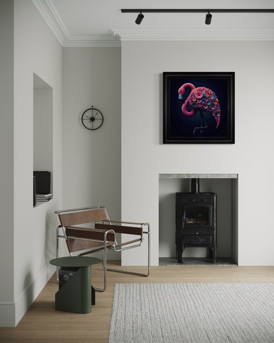 Printed Velvet Pink Floral Flamingo Black Framed Artwork - Picture 2 of 4