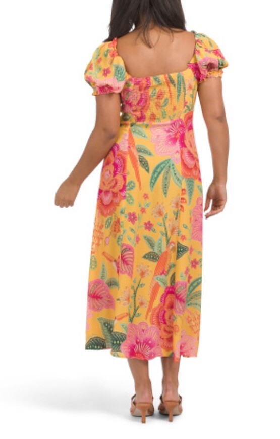 Farm Rio S Small Macaw Bloom Yellow Womens Dress Print Short Sleeve Midi  $235 196198168209| eBay