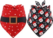 Christmas Dog Bandana 2 Pack - Triangle Bibs Pet Scarf for Medium Large Dogs