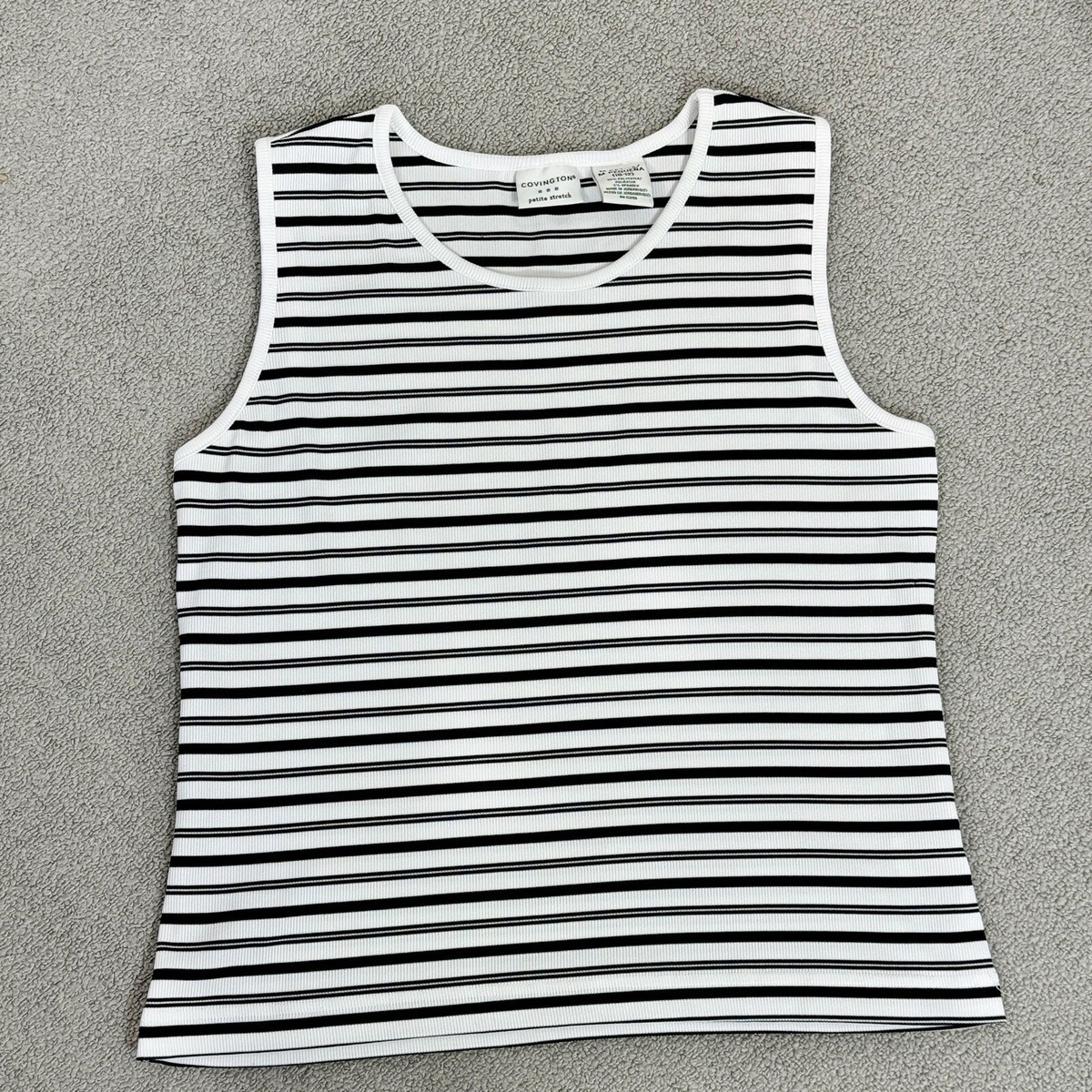 Covington Tank Top Women Petite Medium White Black Striped Ribbed Knit  Stretchy | eBay