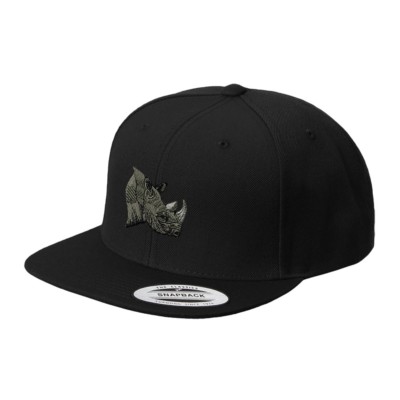 Rhino Head Embroidered Flat Visor Snapback Hat
