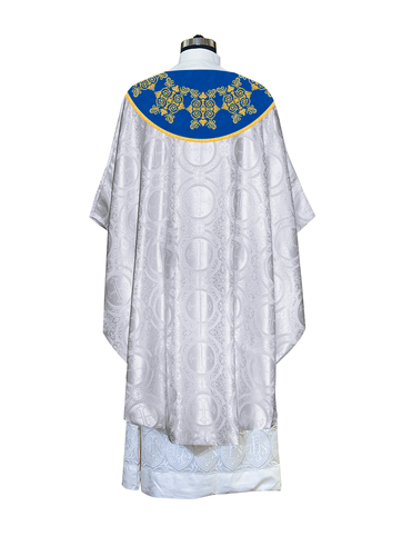 Marian Gothic Chasuble Vestment with intricately embroidered Orphrey - White - Picture 5 of 7