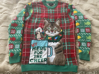 Blizzard Bay Sz M Men s Ugly Christmas Sweater Grumpy Cat Not Here For The Cheer