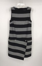 Banana Republic Gray and Black Striped Sheath Dress Womens Size 0 Pockets EUC