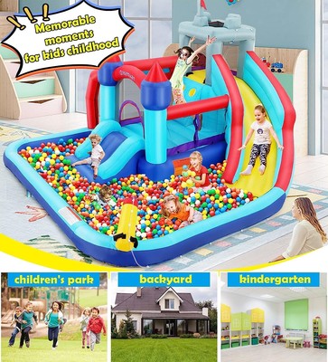 Inflatable Bounce House Water Slides with 580W Blower, Splash Pool & Water Gun 