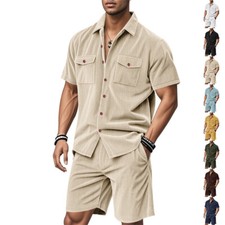 Mens Tracksuit 2-Piece Set Short Sleeve T Shirt Shorts Sweatsuit Outfit Set