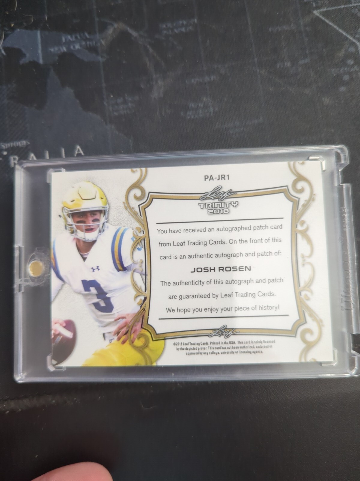 Josh Rosen PLAYER WORN UCLA "PATCH AUTOGRAPH CARD" Leaf Trinity 2018 Football