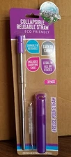 Collapsible Reuseable Straw, Purple Case & Cleaning Brush NIP