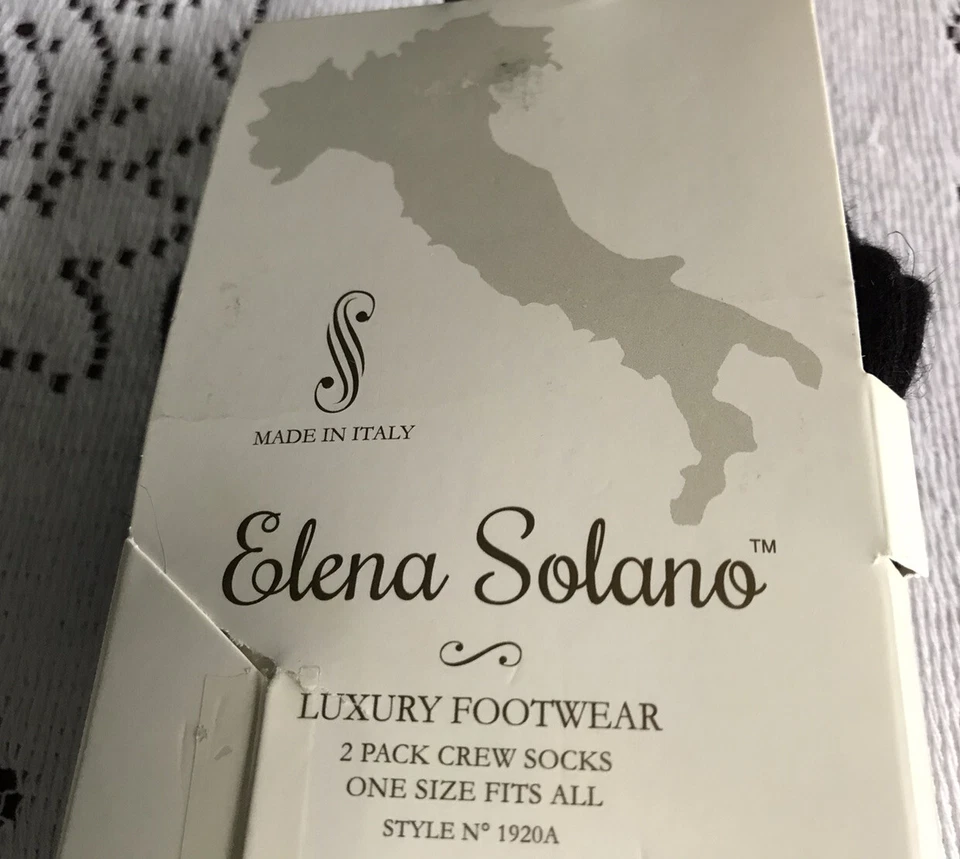 Women’s Elena Solano Luxury Crew Socks Angora Bl - 2 Pairs Tan/Ivory Stripes New - Image 3 of 4
