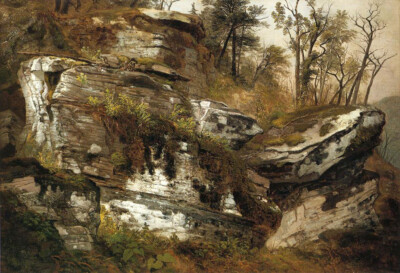 Oil painting Asher-Brown-Durand-Rocky-cliff stone mountains landscape handmade