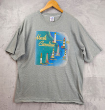 Vtg Cal Cru North Carolina Lighthouses Map Graphic T Shirt Green XL USA Made