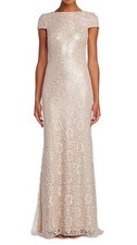 BADGLEY MISCHKA 10 Blush Lace Sequin Cocktail Formal Dress Gown MSRP 890