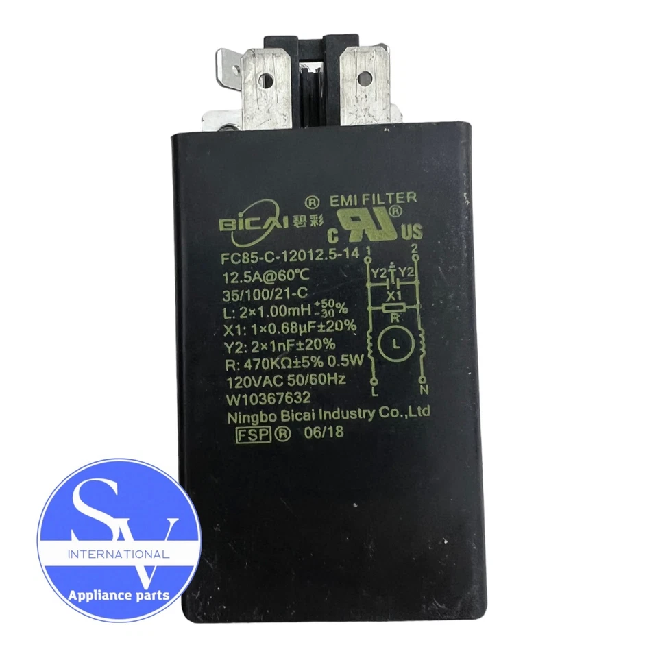 Filtro de ruido para lavadora Whirlpool W11316771 W10367632 WPW10367632 Foto 2 de 3