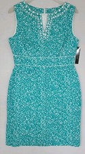 TAHARI by ASL Petites Turquoise Print Sleeveless Sheath Dress Beaded Sz 10P (C2)